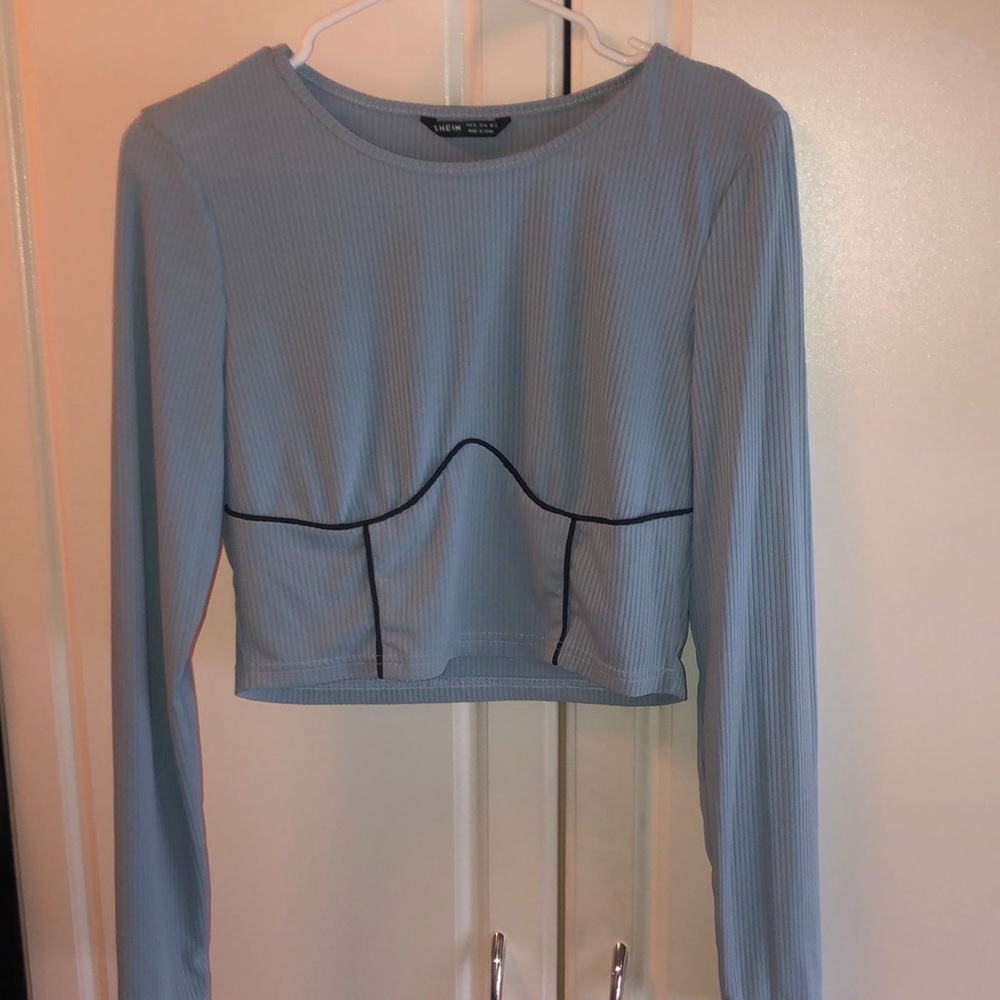Shein XL Light Blue Long Sleeved Cropped Shirt